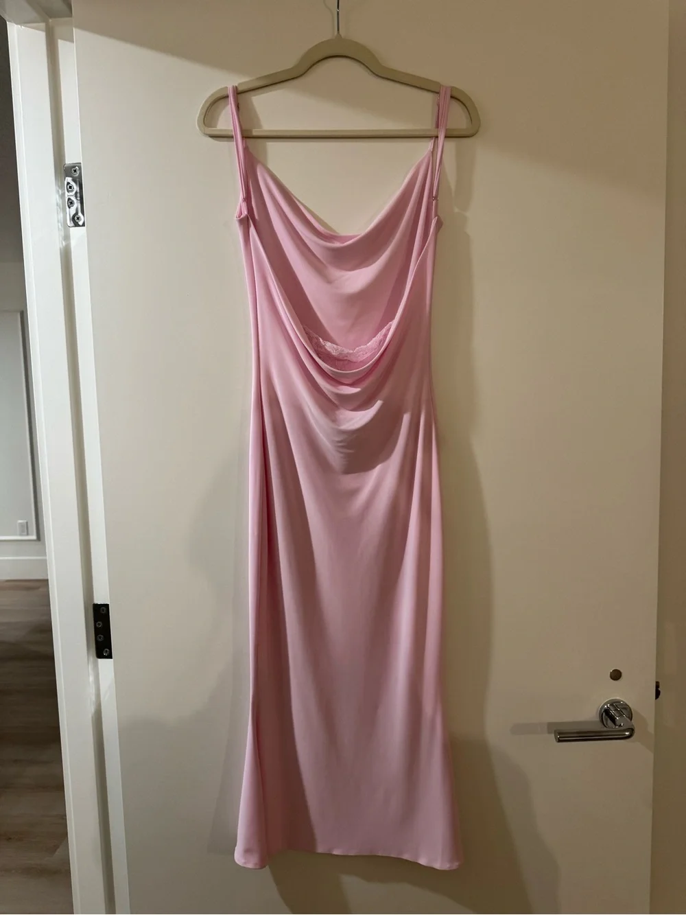 Cowl Neck Midi Slip Dress in Blush Pink